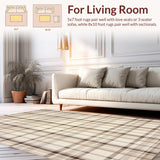 Ultra Soft Area Rug, Non Slip, Stain Resistant, Washable Area Rugs for Living Room, Bedroom, Chic Geometric Area With Modern Plaid Design In Beige And Cream(Beige)