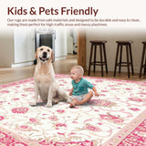 Floral White Area with Gentle Pink and Beige Traditional Motifs(White)