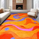 Ultra Soft Area Rug, Non Slip, Stain Resistant, Washable Area Rugs for Living Room, Bedroom, Striking Modern Wavy Artwork(Orange)