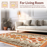 Ultra Soft Area Rug, Non Slip, Stain Resistant, Washable Area Rugs for Living Room, Bedroom, Transitional Colorful Geometric Concept(Beige)