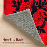 Ultra Soft Area Rug, Non Slip, Stain Resistant, Washable Area Rugs for Living Room, Bedroom, Stylish Black Leaf Artistry(Red)