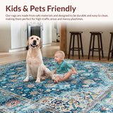 Ultra Soft Area Rug, Non Slip, Stain Resistant, Washable Area Rugs for Living Room, Bedroom, Elegant Faded Floral Motif(Blue)