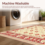 Ultra Soft Area Rug, Non Slip, Stain Resistant, Washable Area Rugs for Living Room, Bedroom, Vintage Style Area Beige & Red Runner Printed Design(Red)