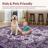 Ultra Soft Area Rug, Non Slip, Stain Resistant, Washable Area Rugs for Living Room, Bedroom, Sophisticated Pastel Floral Touch(Purple)
