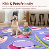 Ultra Soft Area Rug, Non Slip, Stain Resistant, Washable Area Rugs for Living Room, Bedroom, Charming Seasonal Floral Arrangement Style(Purple)