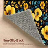 Ultra Soft Area Rug, Non Slip, Stain Resistant, Washable Area Rugs for Living Room, Bedroom, Playful Contemporary Blossom Motif(Yellow)