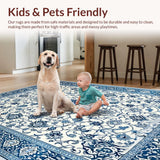 Ultra Soft Area Rug, Non Slip, Stain Resistant, Washable Area Rugs for Living Room, Bedroom, Light Grey Coastal Floral Motif(Blue)