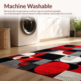 Ultra Soft Area Rug, Non Slip, Stain Resistant, Washable Area Rugs for Living Room, Bedroom, Dynamic Monochrome Rhythm Patterns(Red)