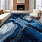 Ultra Soft Area Rug, Non Slip, Stain Resistant, Washable Area Rugs for Living Room, Bedroom, Dynamic Asymmetrical Marble Aesthetic(Blue)