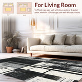Ultra Soft Area Rug, Non Slip, Stain Resistant, Washable Area Rugs for Living Room, Bedroom, Artistic Black & White Brushstroke Rug Unique Floor Art(Black)