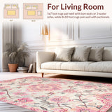 Ultra Soft Area Rug, Non Slip, Stain Resistant, Washable Area Rugs for Living Room, Bedroom, Chic Blush Floral Medallion(Pink)