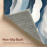 Ultra Soft Area Rug, Non Slip, Stain Resistant, Washable Area Rugs for Living Room, Bedroom, Sleek Abstract Wave Motif(Blue)