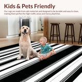 Ultra Soft Area Rug, Non Slip, Stain Resistant, Washable Area Rugs for Living Room, Bedroom, Large Layered Outdoor Rug with Striped Pattern for Front Porch(Black)