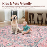 Ultra Soft Area Rug, Non Slip, Stain Resistant, Washable Area Rugs for Living Room, Bedroom, Artful Modern Distressed Composition(Pink)