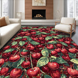 Ultra Soft Area Rug, Non Slip, Stain Resistant, Washable Area Rugs for Living Room, Bedroom, Fruit Bow Rug with Cherry Illustrations and Pink Ribbon Elements(Red)