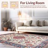 Ultra Soft Area Rug, Non Slip, Stain Resistant, Washable Area Rugs for Living Room, Bedroom, Elegant Softened Botanical Motif(White)