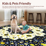 Ultra Soft Area Rug, Non Slip, Stain Resistant, Washable Area Rugs for Living Room, Bedroom, Chic Geometric Area Showcasing Navy and Mustard Decorative Elements(Blue)