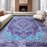 Ultra Soft Area Rug, Non Slip, Stain Resistant, Washable Area Rugs for Living Room, Bedroom, Elegant Light Blue Floral Motif(Blue)