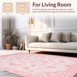 Ultra Soft Area Rug, Non Slip, Stain Resistant, Washable Area Rugs for Living Room, Bedroom, Vibrant Pink Floral Motif(Pink)