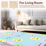 Ultra Soft Area Rug, Non Slip, Stain Resistant, Washable Area Rugs for Living Room, Bedroom, Soft Tone Happy Face Theme(Blue)