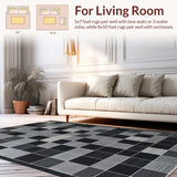 Ultra Soft Area Rug, Non Slip, Stain Resistant, Washable Area Rugs for Living Room, Bedroom, Sophisticated Minimalist Grid Pattern(Black)