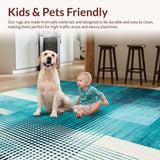 Ultra Soft Area Rug, Non Slip, Stain Resistant, Washable Area Rugs for Living Room, Bedroom, Modern Round Area Rug with Striking Teal Ombre and Geometric Elements(Blue)