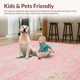 Ultra Soft Area Rug, Non Slip, Stain Resistant, Washable Area Rugs for Living Room, Bedroom, Rustic Earthy Toned Symmetry(Pink)