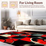 Ultra Soft Area Rug, Non Slip, Stain Resistant, Washable Area Rugs for Living Room, Bedroom, Bold Retro Circular Music Motif(Black)