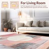 Ultra Soft Area Rug, Non Slip, Stain Resistant, Washable Area Rugs for Living Room, Bedroom, Ethereal Sunburst Geometric Motif(Pink)