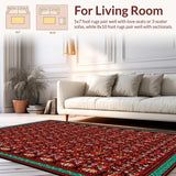 Ultra Soft Area Rug, Non Slip, Stain Resistant, Washable Area Rugs for Living Room, Bedroom, Playful Surrealist Floral Composition(Red)