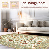Ultra Soft Area Rug, Non Slip, Stain Resistant, Washable Area Rugs for Living Room, Bedroom, Distressed Earthy Floral Elegance(Beige)