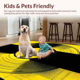 Ultra Soft Area Rug, Non Slip, Stain Resistant, Washable Area Rugs for Living Room, Bedroom, Eclectic Geometric Soundwave Illustration(Yellow)