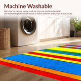 Ultra Soft Area Rug, Non Slip, Stain Resistant, Washable Area Rugs for Living Room, Bedroom, Eclectic Striped Rainbow Vibe(Red)