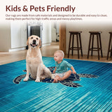 Ultra Soft Area Rug, Non Slip, Stain Resistant, Washable Area Rugs for Living Room, Bedroom, Elegant Ocean-Inspired Motif(Blue)