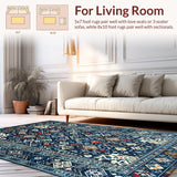 Ultra Soft Area Rug, Non Slip, Stain Resistant, Washable Area Rugs for Living Room, Bedroom, Rustic Tribal Patterned Blue Tones(Blue)