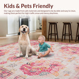Ultra Soft Area Rug, Non Slip, Stain Resistant, Washable Area Rugs for Living Room, Bedroom, Sophisticated Classic Distressed Look(Pink)
