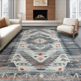 Ultra Soft Area Rug, Non Slip, Stain Resistant, Washable Area Rugs for Living Room, Bedroom, Rustic Ethnic Distressed Motif(Gray)