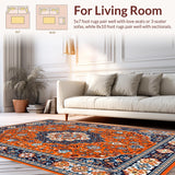 Ultra Soft Area Rug, Non Slip, Stain Resistant, Washable Area Rugs for Living Room, Bedroom, Whimsical Floral Round Design(Orange)