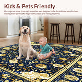 Ultra Soft Area Rug, Non Slip, Stain Resistant, Washable Area Rugs for Living Room, Bedroom, Deep Blue and Gold Accents(Blue)