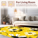 Ultra Soft Area Rug, Non Slip, Stain Resistant, Washable Area Rugs for Living Room, Bedroom, Lively Floral Circle Visual Appeal(Yellow)