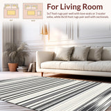 Ultra Soft Area Rug, Non Slip, Stain Resistant, Washable Area Rugs for Living Room, Bedroom, Industrial Stripe Rug with Minimalist Dash Sequence and Modern Linear Motif(Black)