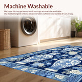 Ultra Soft Area Rug, Non Slip, Stain Resistant, Washable Area Rugs for Living Room, Bedroom, Rustic Tan Tiled Ginger Jar Aesthetic(Blue)