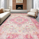 Ultra Soft Area Rug, Non Slip, Stain Resistant, Washable Area Rugs for Living Room, Bedroom, Trendy Abstract Round Composition(Pink)