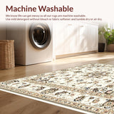Ultra Soft Area Rug, Non Slip, Stain Resistant, Washable Area Rugs for Living Room, Bedroom, Elegant Area with Vintage Floral Motifs in Warm Beige and Taupe(Beige)