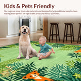 Ultra Soft Area Rug, Non Slip, Stain Resistant, Washable Area Rugs for Living Room, Bedroom, Charming Multicolor Safari Theme(Green)