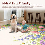 Ultra Soft Area Rug, Non Slip, Stain Resistant, Washable Area Rugs for Living Room, Bedroom, Floral Meadow Area Pink Garden Indoor(Pink)