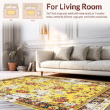 Ultra Soft Area Rug, Non Slip, Stain Resistant, Washable Area Rugs for Living Room, Bedroom, Chic Retro Floral Fusion(Yellow)