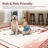 Ultra Soft Area Rug, Non Slip, Stain Resistant, Washable Area Rugs for Living Room, Bedroom, Elegant Ink Wash Botanical Motif(Red)