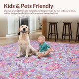 Ultra Soft Area Rug, Non Slip, Stain Resistant, Washable Area Rugs for Living Room, Bedroom, Vintage Pastel Blooming Elegance(Purple)