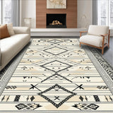 Ultra Soft Area Rug, Non Slip, Stain Resistant, Washable Area Rugs for Living Room, Bedroom, Black and Beige With Interlocking Tribal Lines(Beige)